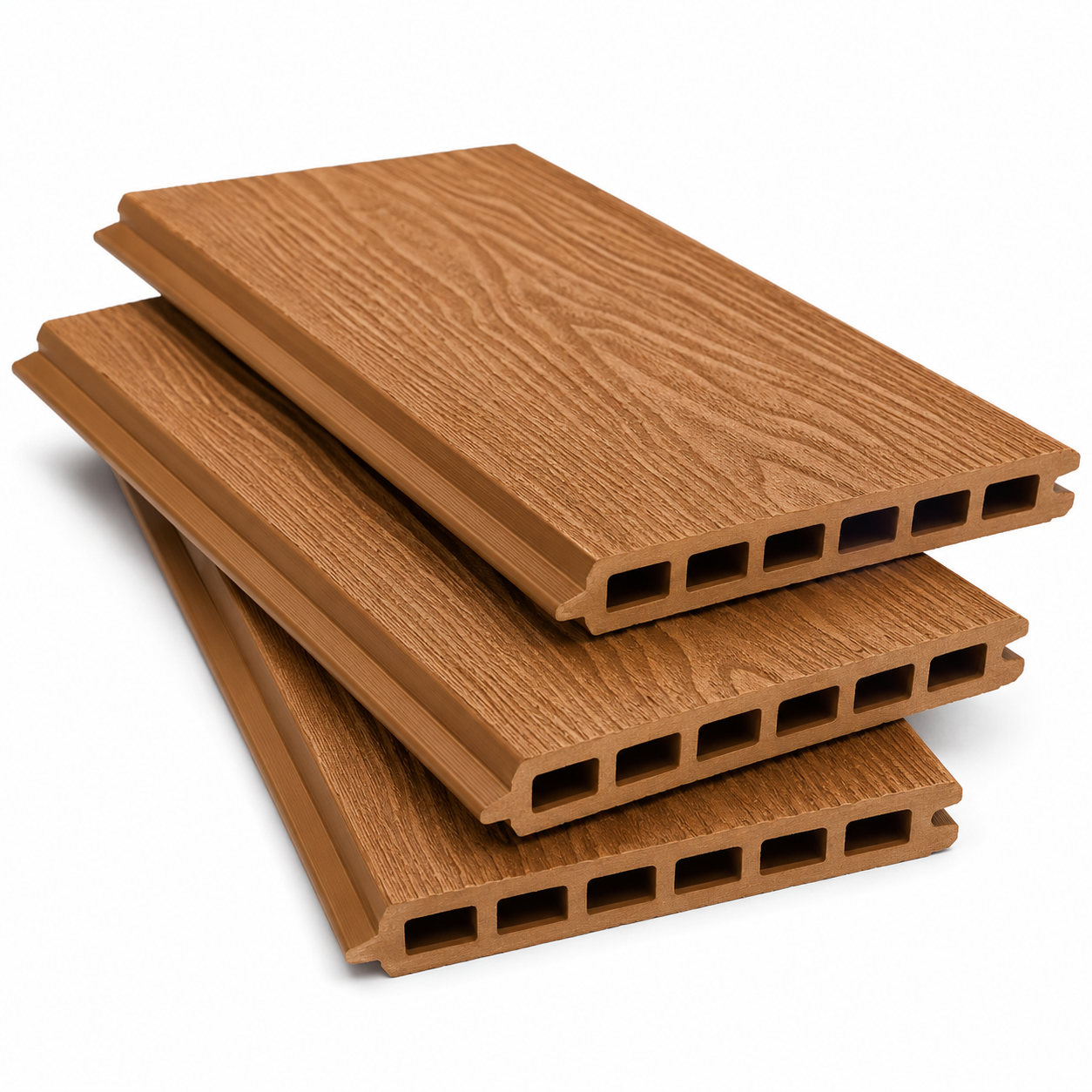 Teak wood-tone WPC composite fencing board finish