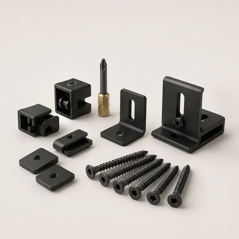 Composite fencing fixings, brackets and screws for installation