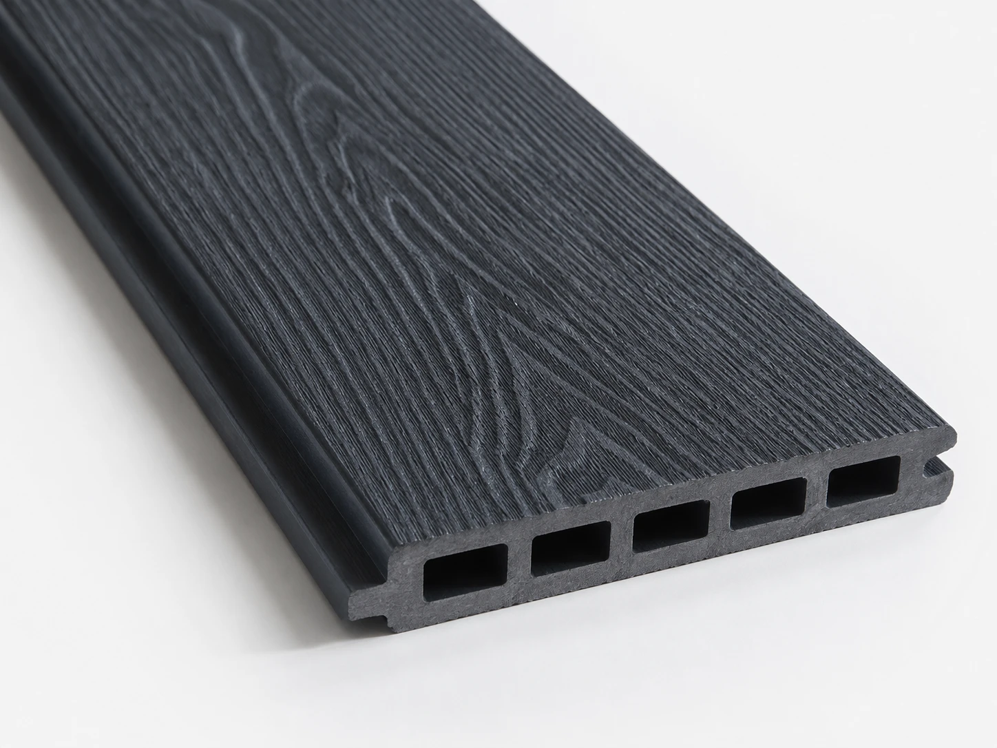 Stacked 3D embossed WPC composite fence slats with 5-hole internal reinforcement profile