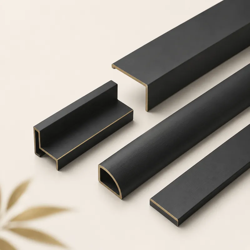 Black finishing trims for composite fence edges and transitions