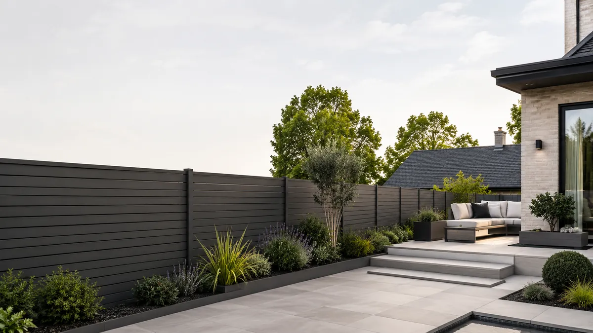 Modern landscaped retreat with composite fencing and premium patio design
